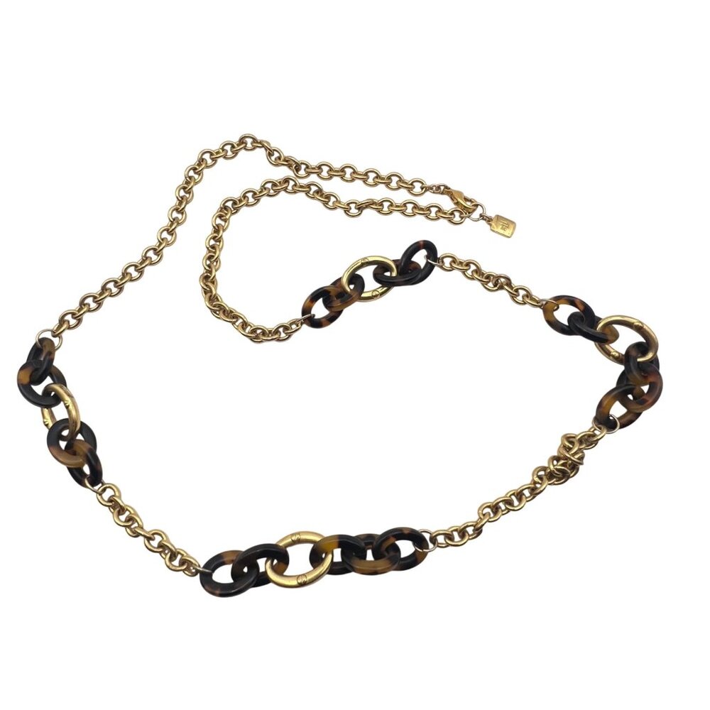 Ralph Lauren Gold Brown Tortoiseshell Link Chain Necklace Signed 32" Vintage - Picture 3 of 7